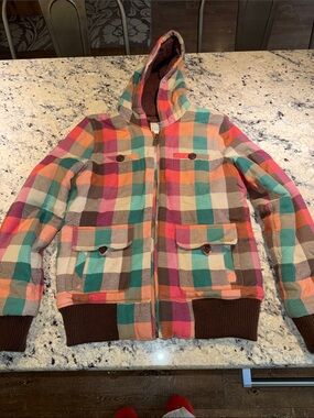 Roxy Multicolor Plaid Hooded Zip Jacket